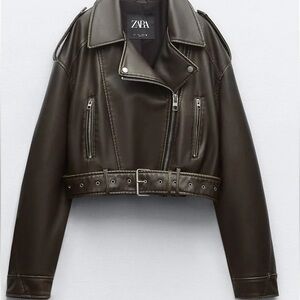 Zara Women's Dark Brown Leather Biker Jacket